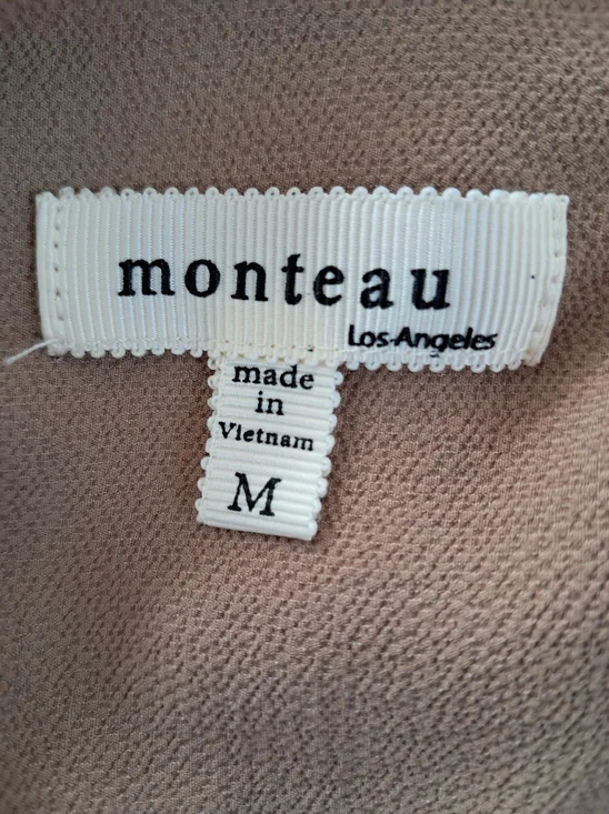 Monteau Md Jumpsuit Beige V-Neck Short Sleeve Lightweight Wide Leg Career - Picture 9 of 10